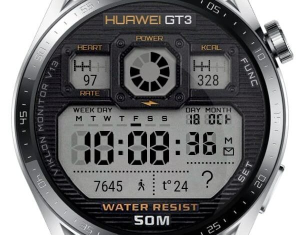 Huawei GT3 big LCD digital watch face theme
