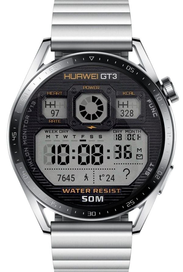 Huawei GT3 big LCD digital watch face theme