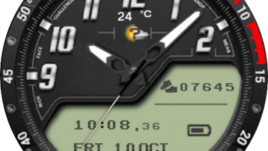 Black red HQ digital analog watch face theme