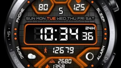 Orange grey digital watch face theme