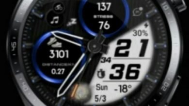 Blue metallic rings hybrid watchface theme