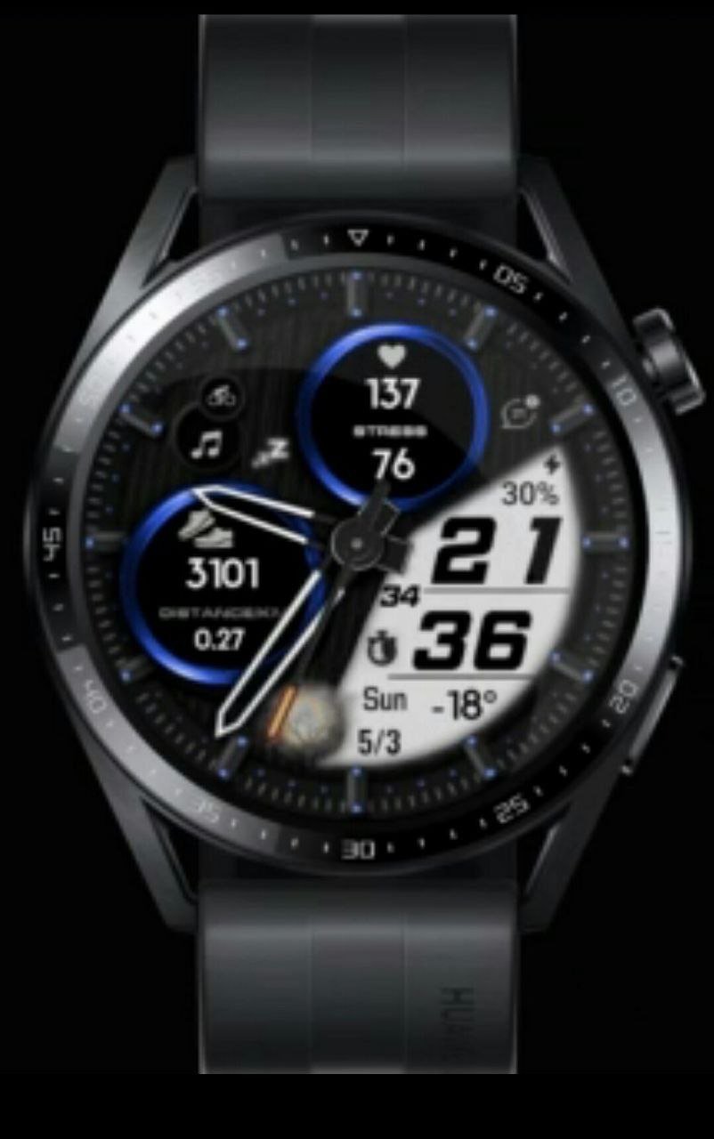 Blue metallic rings hybrid watchface theme