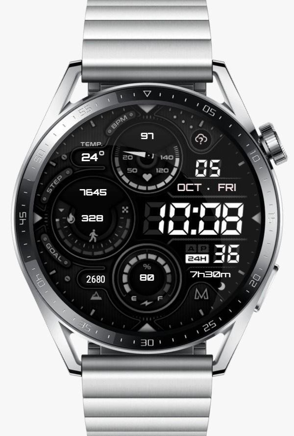 Pure black metallic hybrid watchface theme