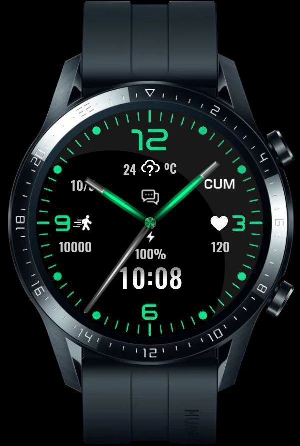 Neon yeşili yüksek kaliteli hibrit saat yüzü teması