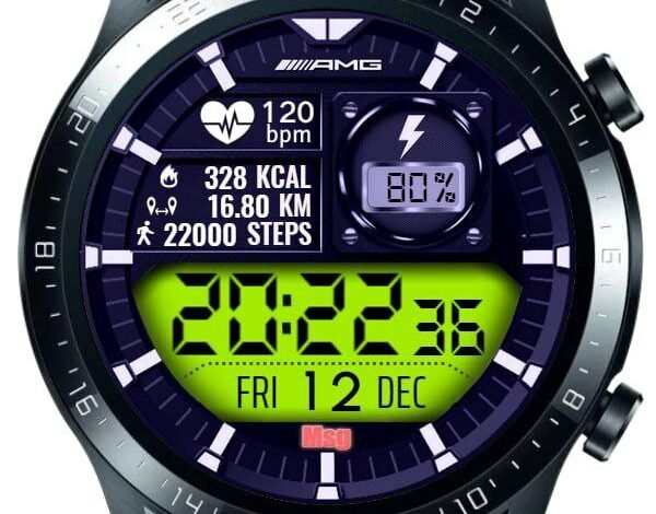 Amazing HQ purplish with green LCD digital watch face theme