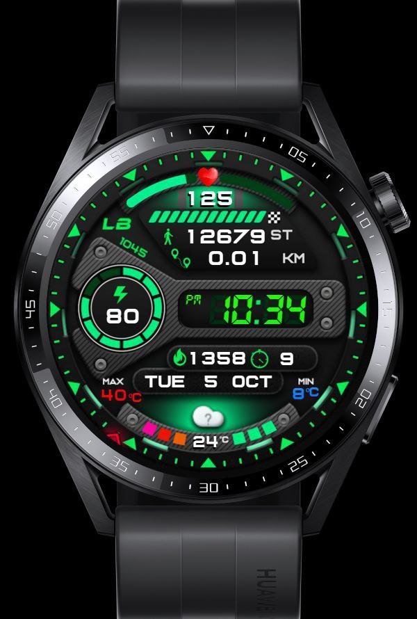 Green neon digital watch face theme