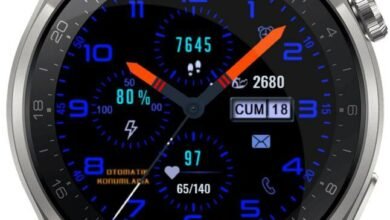 Neon mavi yüksek kaliteli hibrit saat yüzü teması