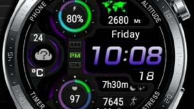 Purple green high quality digital watch face theme