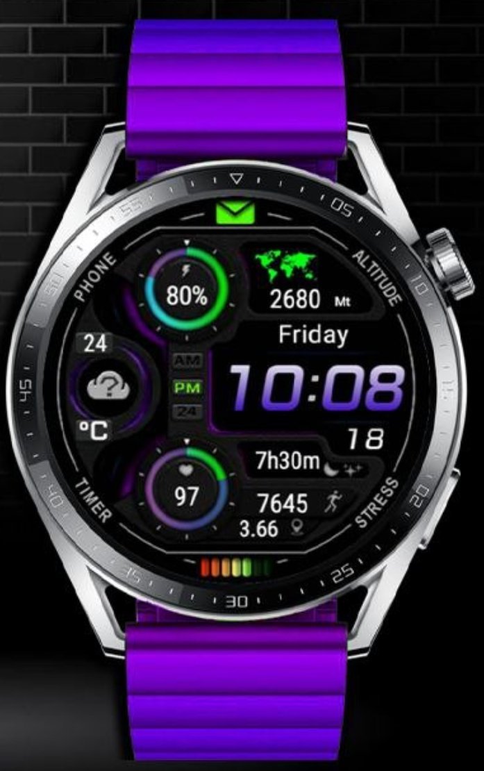Purple green high quality digital watch face theme