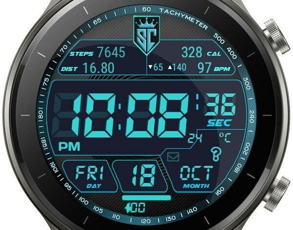 Blue LCD high quality digital watch face theme