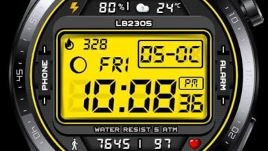 Yellow LCD digital watch face theme