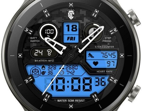 Three blue LCD HQ hybrid watchface theme