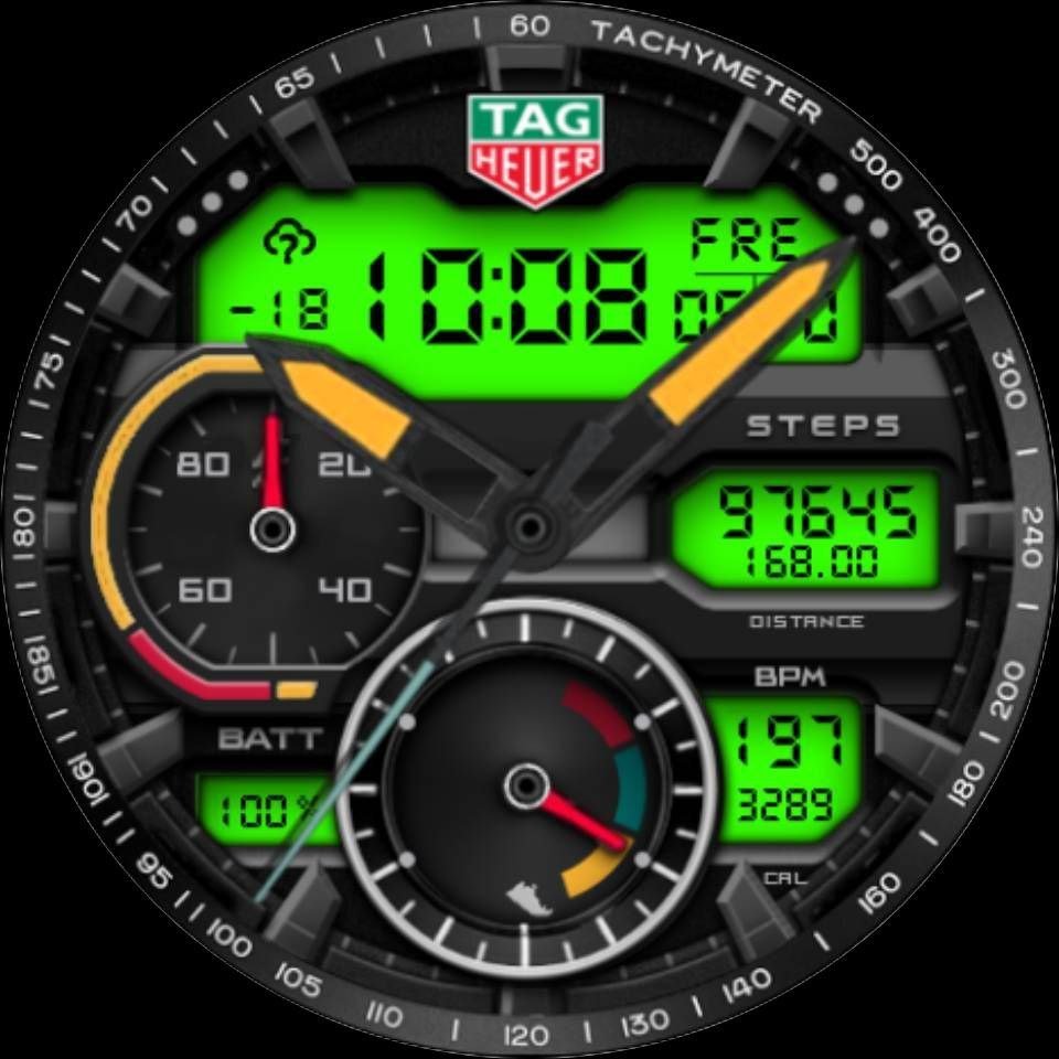 Carrera tag heuer green LCD HQ hybrid watchface theme