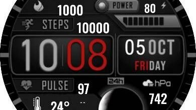 Digital watch face theme with big moon phase