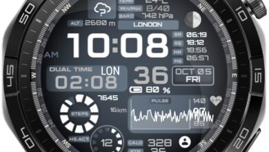 Dual time dark zone digital watch face theme
