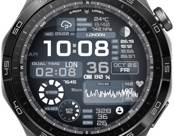 Dual time dark zone digital watch face theme